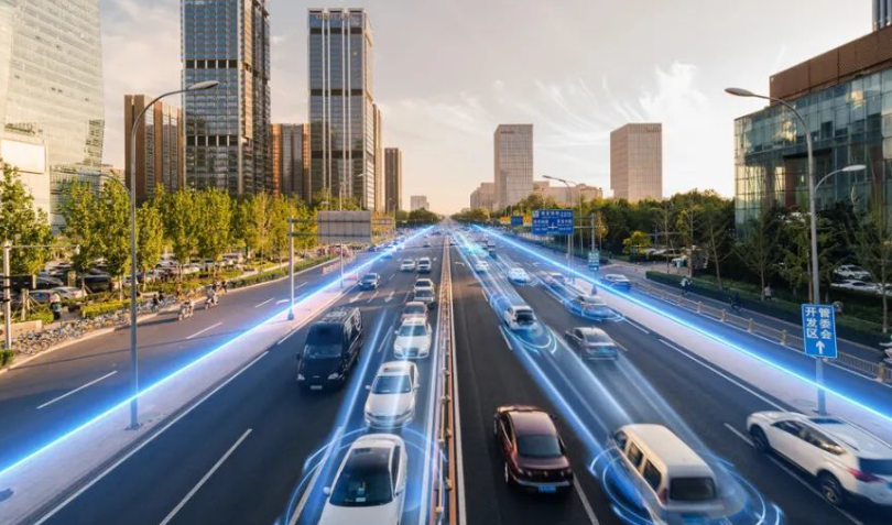 聯(lián)網(wǎng)汽車改善智慧城市交通。效果圖